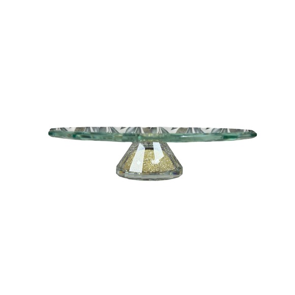 Oleg Cassini Crystal Yellow Diamond Footed Cake Stand Serving Platter 13" - Picture 7 of 11